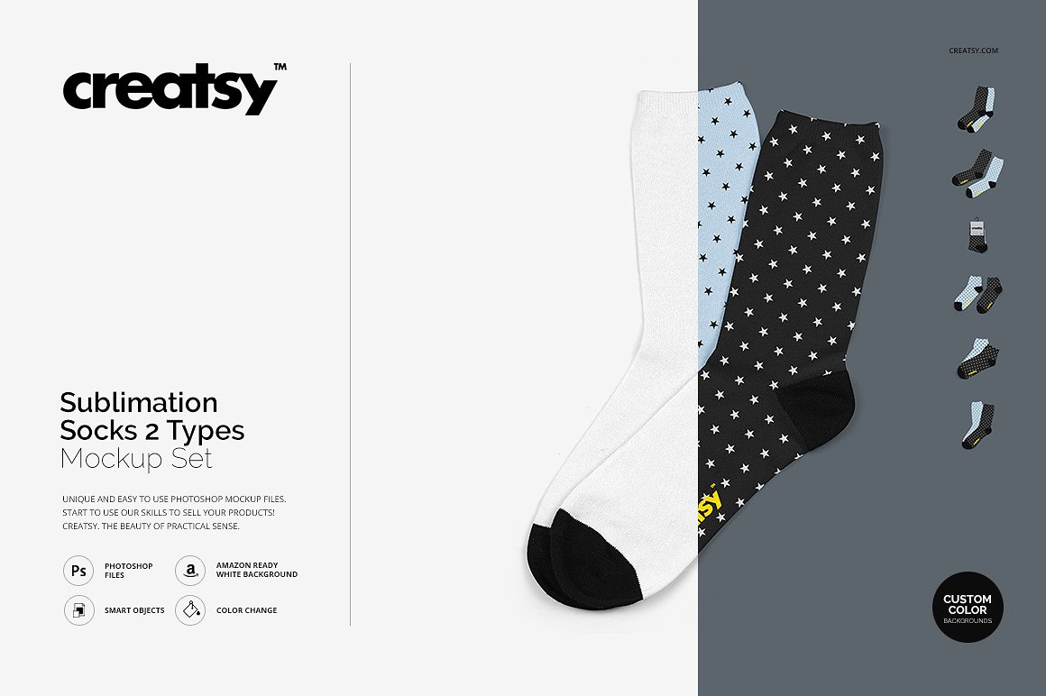 2种高品质袜子样机套装 2 Sublimation Socks 2 Types Mockup Set_img_2