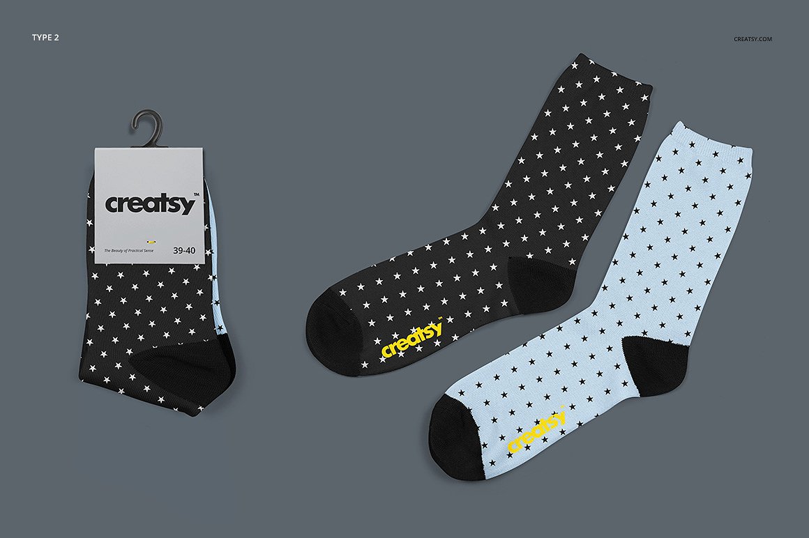 2种高品质袜子样机套装 2 Sublimation Socks 2 Types Mockup Set_img_2