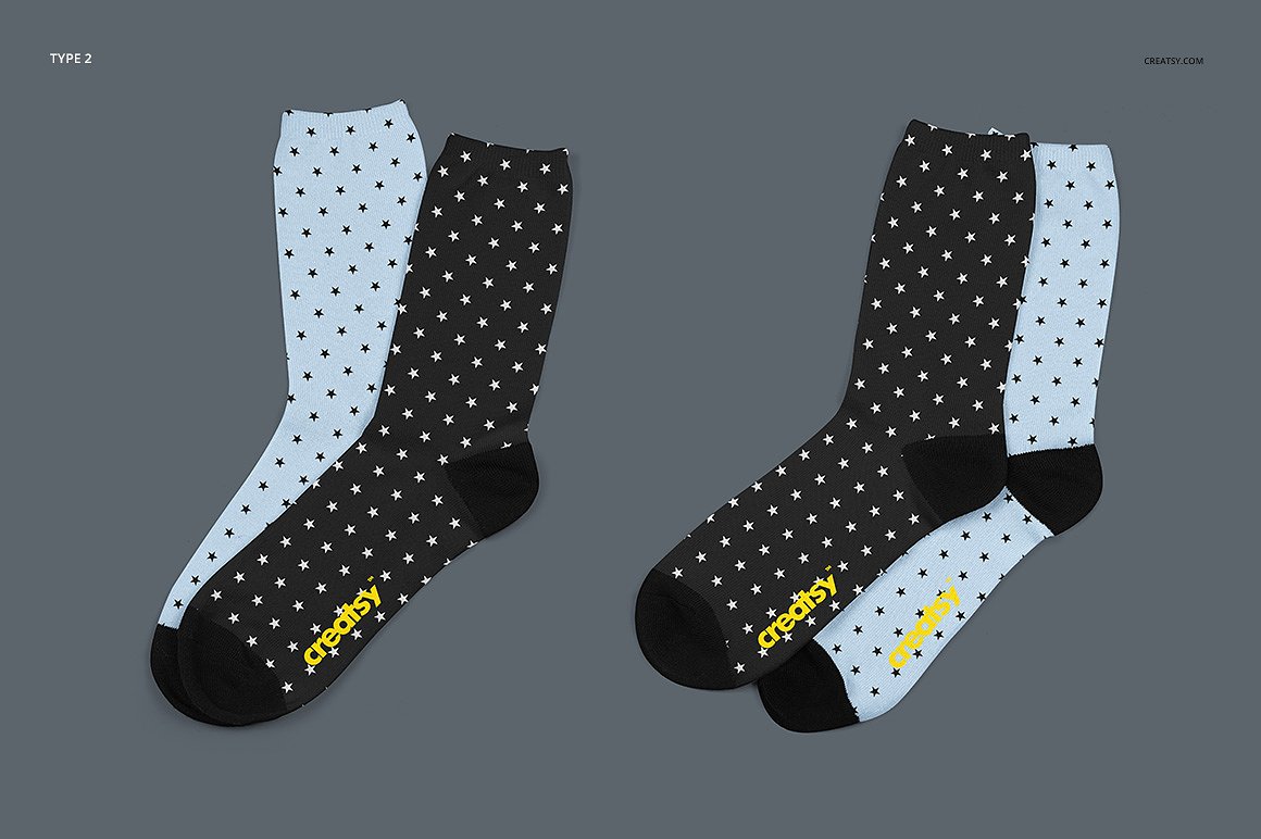 2种高品质袜子样机套装 2 Sublimation Socks 2 Types Mockup Set_img_2