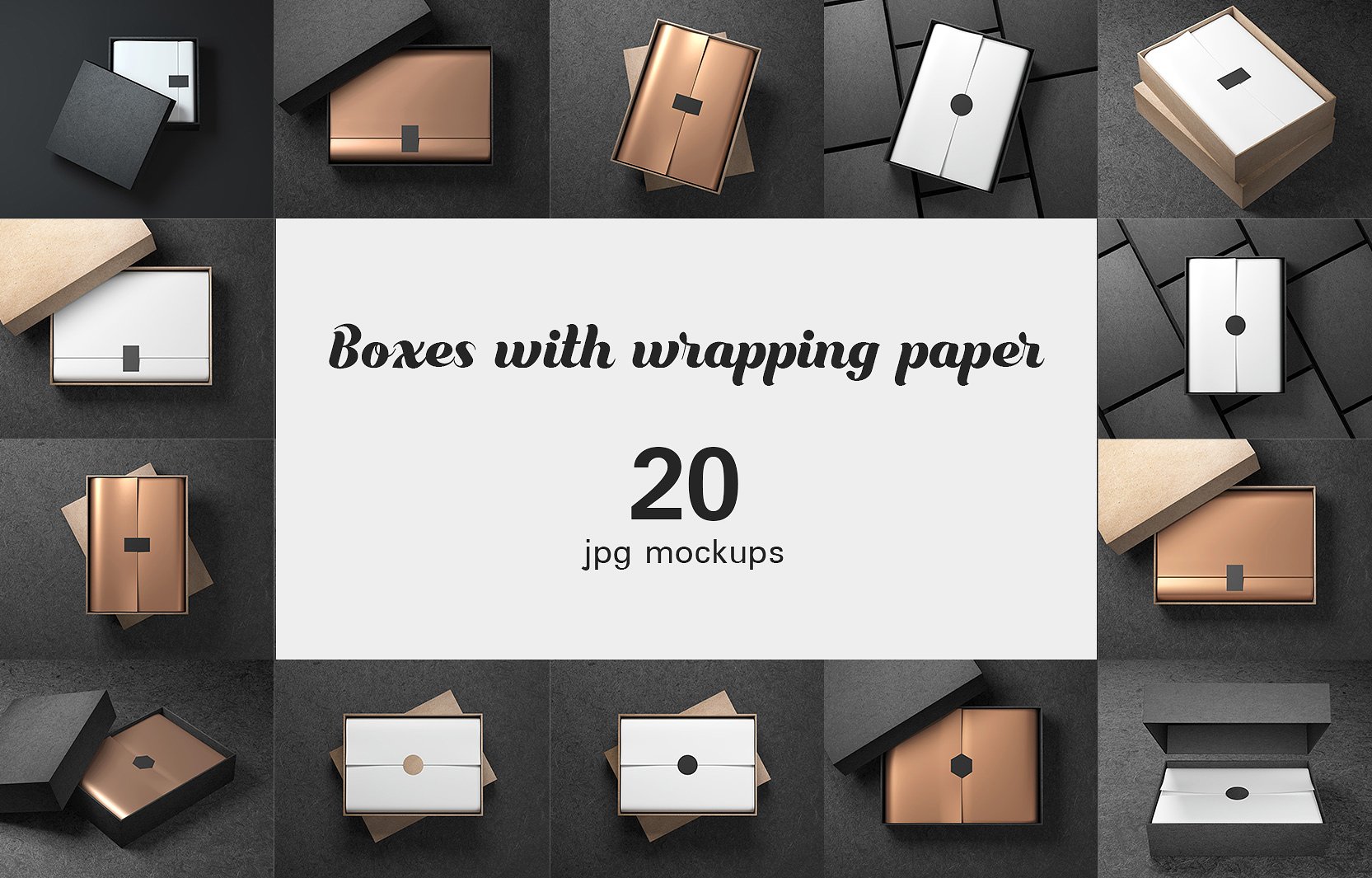 20款金色包装盒纸样机 20 Boxes With Wrapping Paper Mockups_img_2