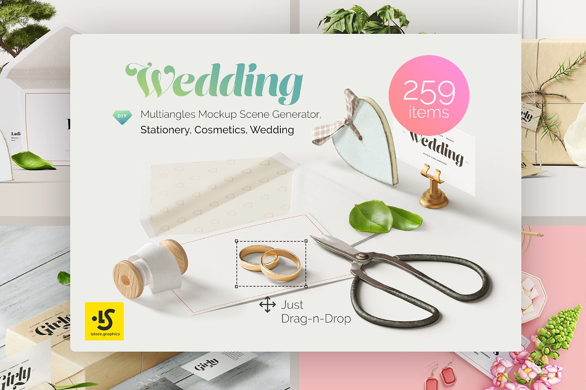 唯美婚礼/化妆品样机场景集合 Wedding 3 Mockup Scene Creators_img_2