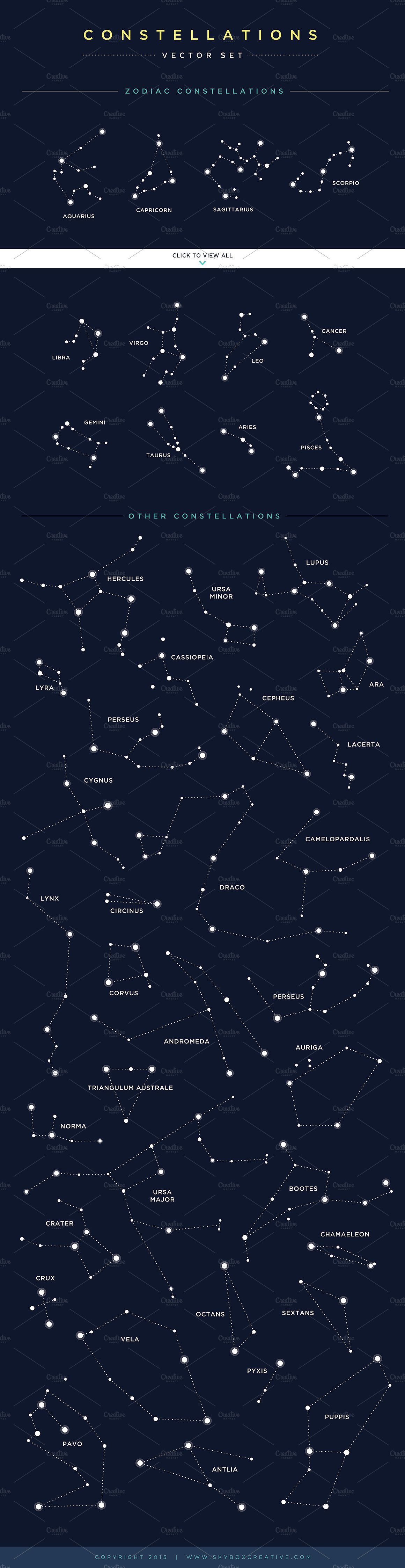 44个独特的矢量行星和天空轮图形 44 Constellations Vector Illustrations_img_2