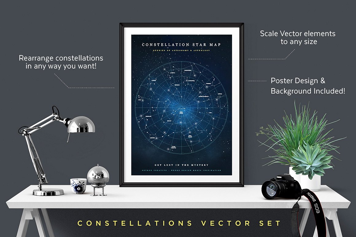 44个独特的矢量行星和天空轮图形 44 Constellations Vector Illustrations_img_2