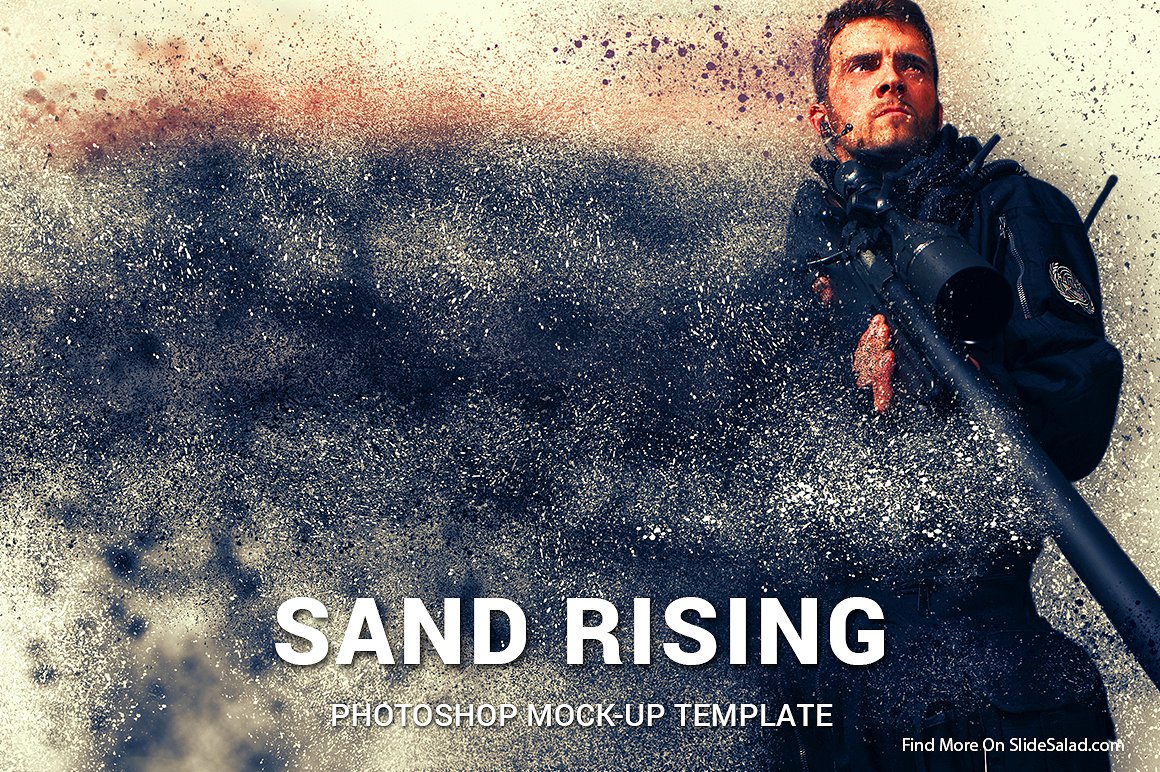 逼真的沙子分散图片图片特效PS动作 Sand Rising Photoshop Mockups_img_2