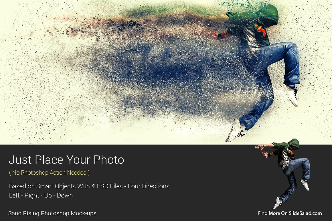 逼真的沙子分散图片图片特效PS动作 Sand Rising Photoshop Mockups_img_2