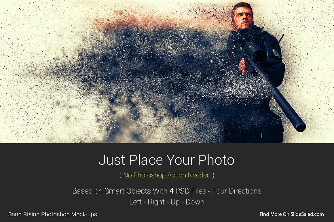 逼真的沙子分散图片图片特效PS动作 Sand Rising Photoshop Mockups_img_2