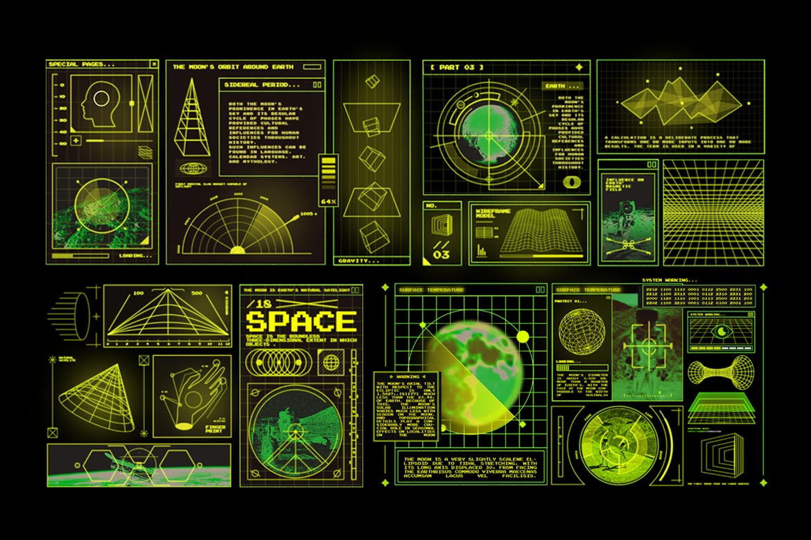 54款未来科幻复古赛博朋克HUD元素界面UI数字信息图形PS设计素材 Retro Spaceship HUD插图3