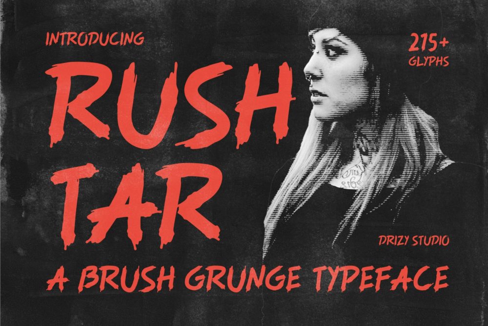 时尚杂志海报徽标设计手写英文字体安装包 Rushtar Brush Grunge Typeface插图