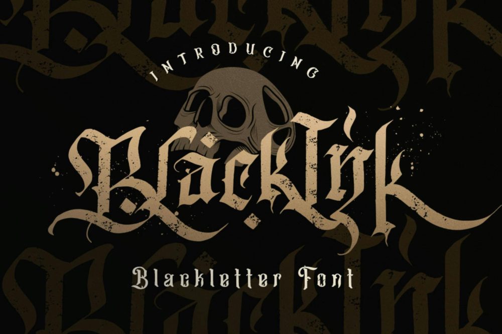 现代时尚怀旧海报包装贺卡徽标设计手写英文字体安装包 Blackink Blackletter Font插图