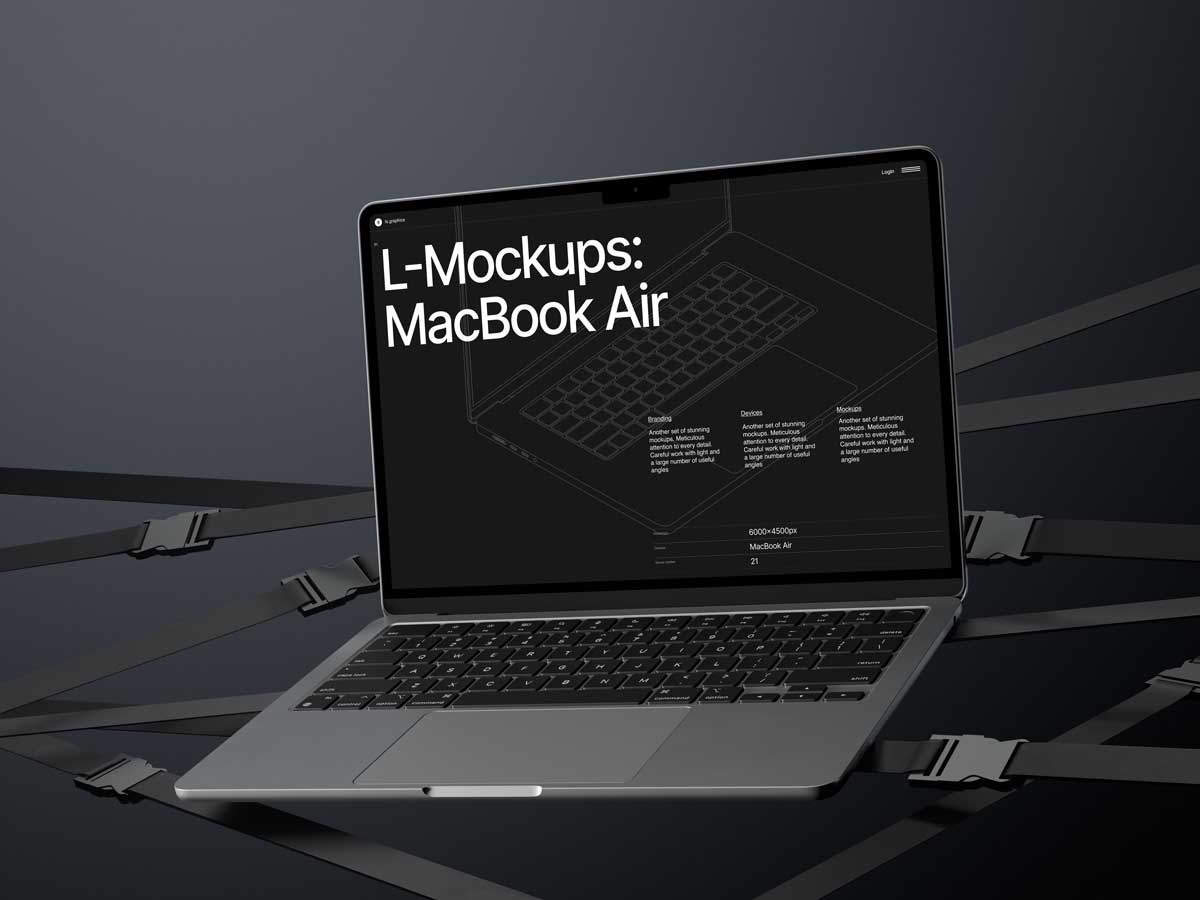 16款暗黑工业风苹果MacBook Air笔记本电脑屏幕演示效果图PS贴图样机模板 L-Mockups: MacBook Air插图14