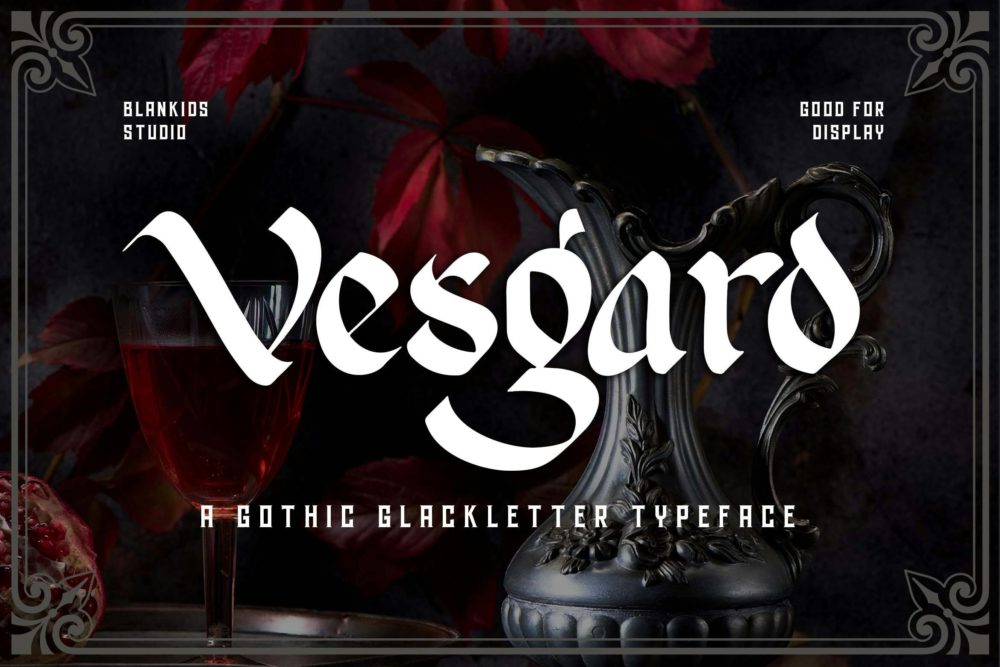 优雅哥特式品牌海报徽标设计装饰英文字体安装包 Vesgard a Gothic Blackletter Font插图