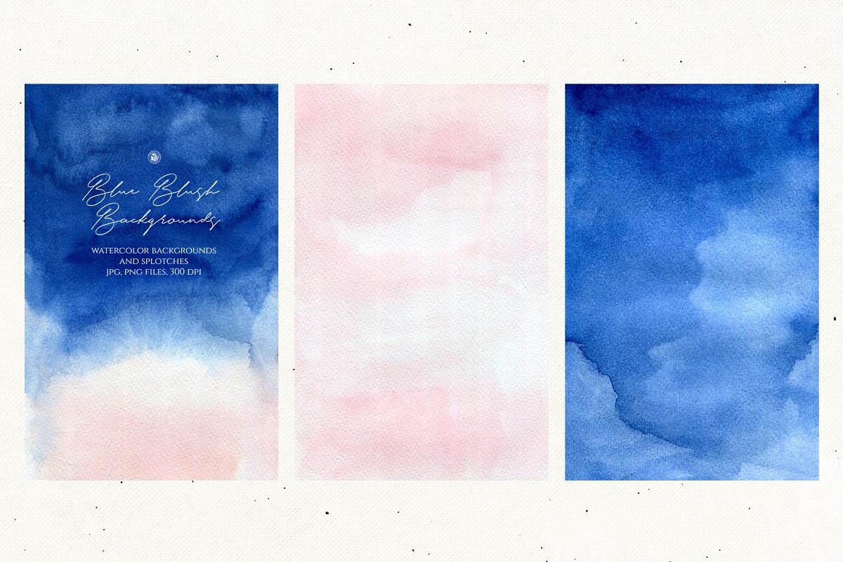 优雅手绘蓝色腮红水彩背景纹理 Blue Blush Watercolor Backgrounds_img_1