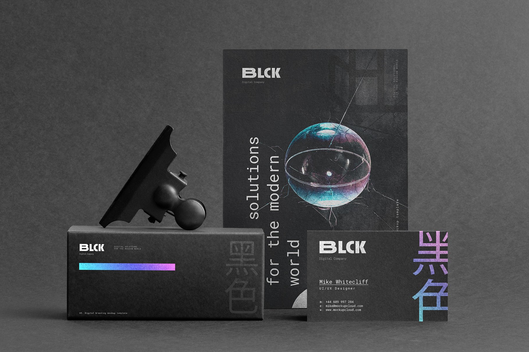 暗黑色特种纸效果品牌VI设计提案办公文创名片信封展示样机  Blck Branding Mockup Kit_img_1