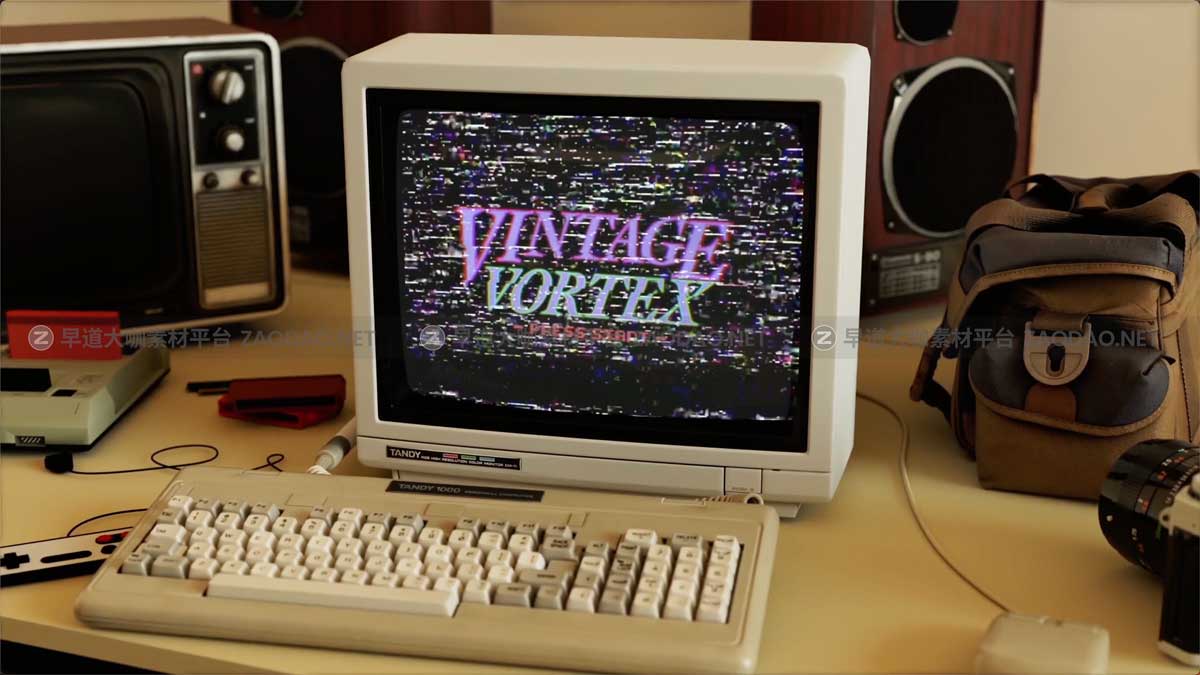 AE模板 创意复古卡通旧电脑屏幕演示视频动画特效素材 Vintage Vortex 3D Pack插图1