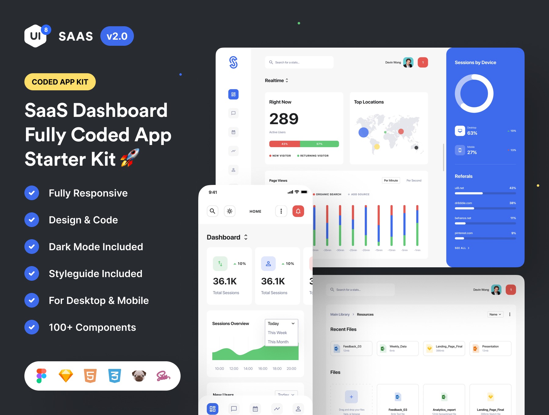 28屏炫酷SaaS项目管理仪表盘应用程序APP界面设计UI套件FIGMA模板素材 SaaS Dashboard App Starter Kit 2.0_img_1