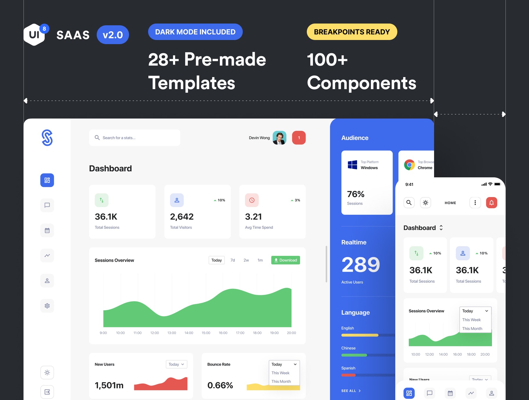 28屏炫酷SaaS项目管理仪表盘应用程序APP界面设计UI套件FIGMA模板素材 SaaS Dashboard App Starter Kit 2.0_img_1