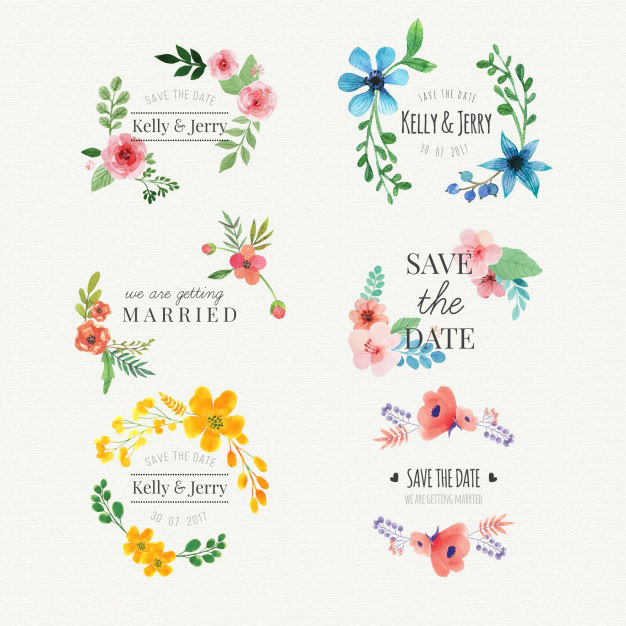 6个水彩婚礼标签 Floral watercolor wedding stickers set_img_3