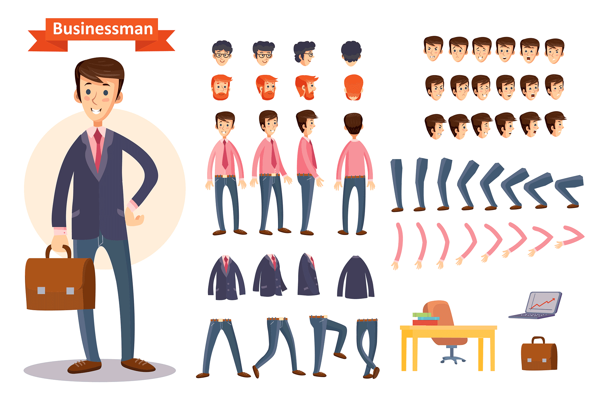 一套矢量商务人士卡通形象Set of vector cartoon illustrations for creating a character, businessman_img_3