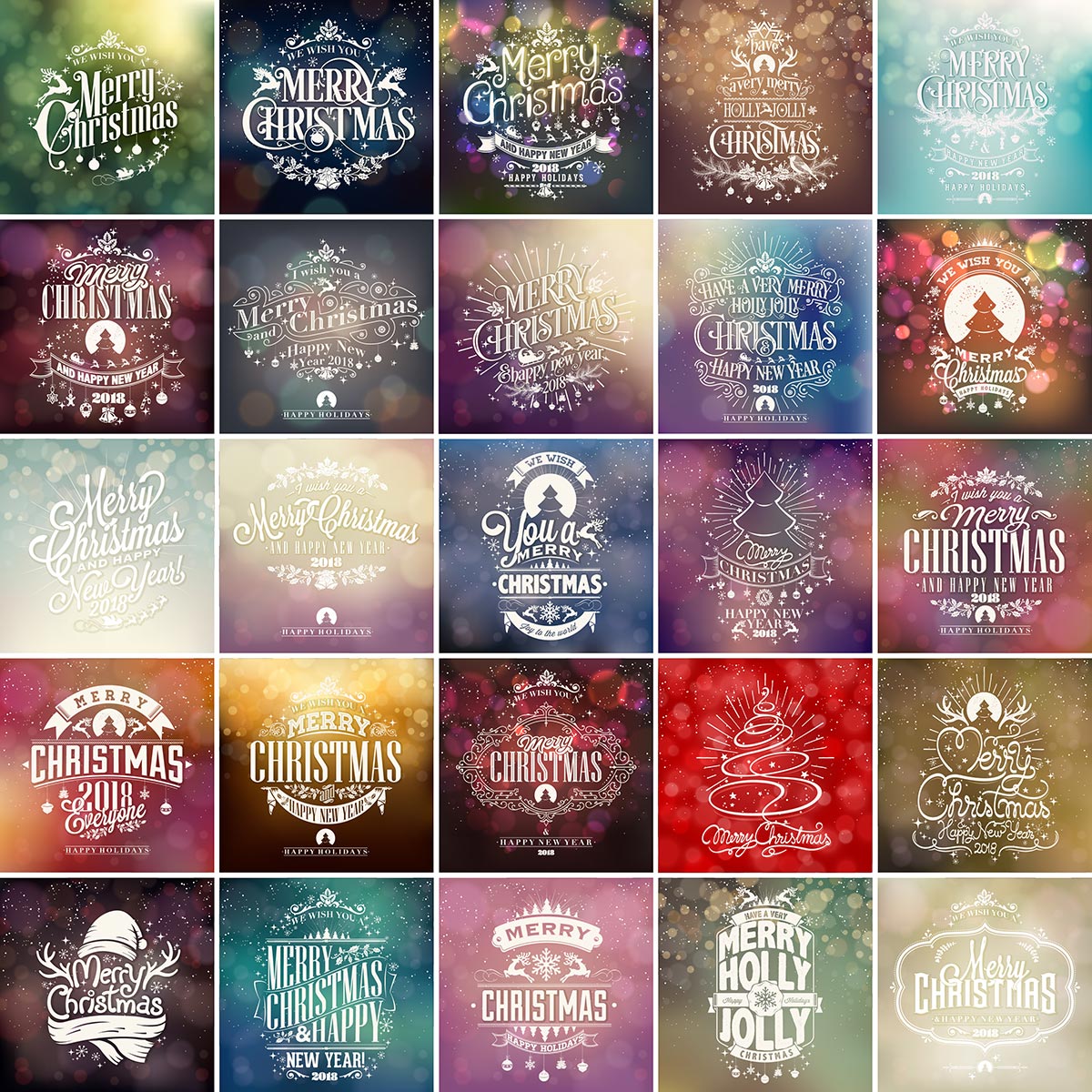 超赞的圣诞及新年复古排版组合 Merry Christmas And Happy New Year Vintage Vector Set_img_3