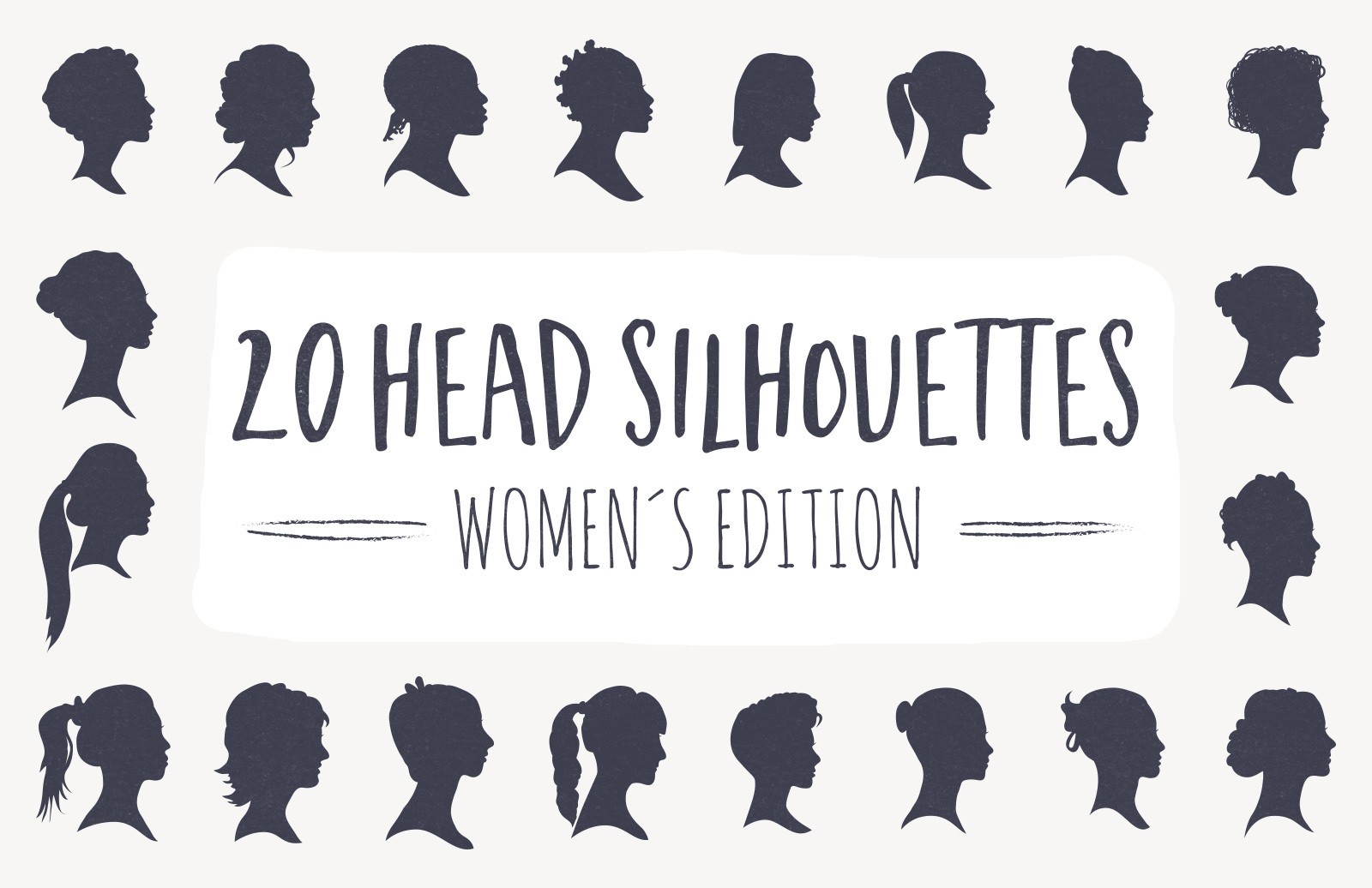 20种风格女性头像轮廓矢量图素材 20 Head Silhouettes – Women Edition_img_3