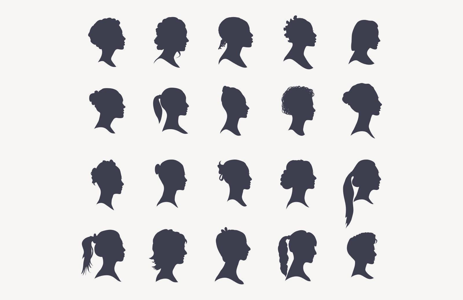 20种风格女性头像轮廓矢量图素材 20 Head Silhouettes – Women Edition_img_3