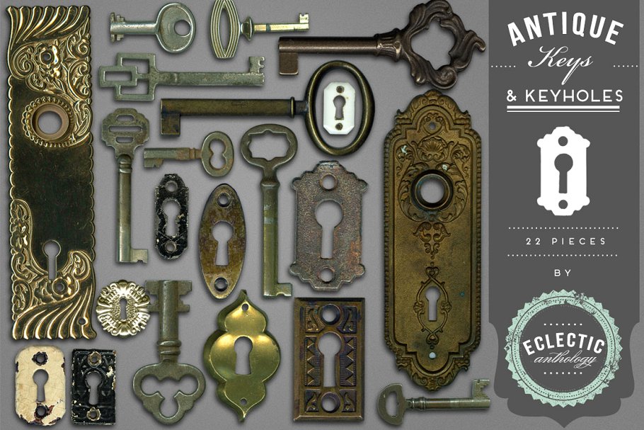 古董钥匙和钥匙孔图形 Antique Keys and Keyholes Graphics_img_3