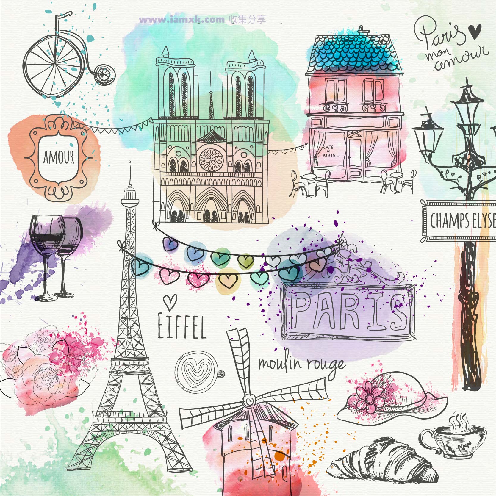 巴黎手绘涂鸦 Paris hand drawn doodles_img_3