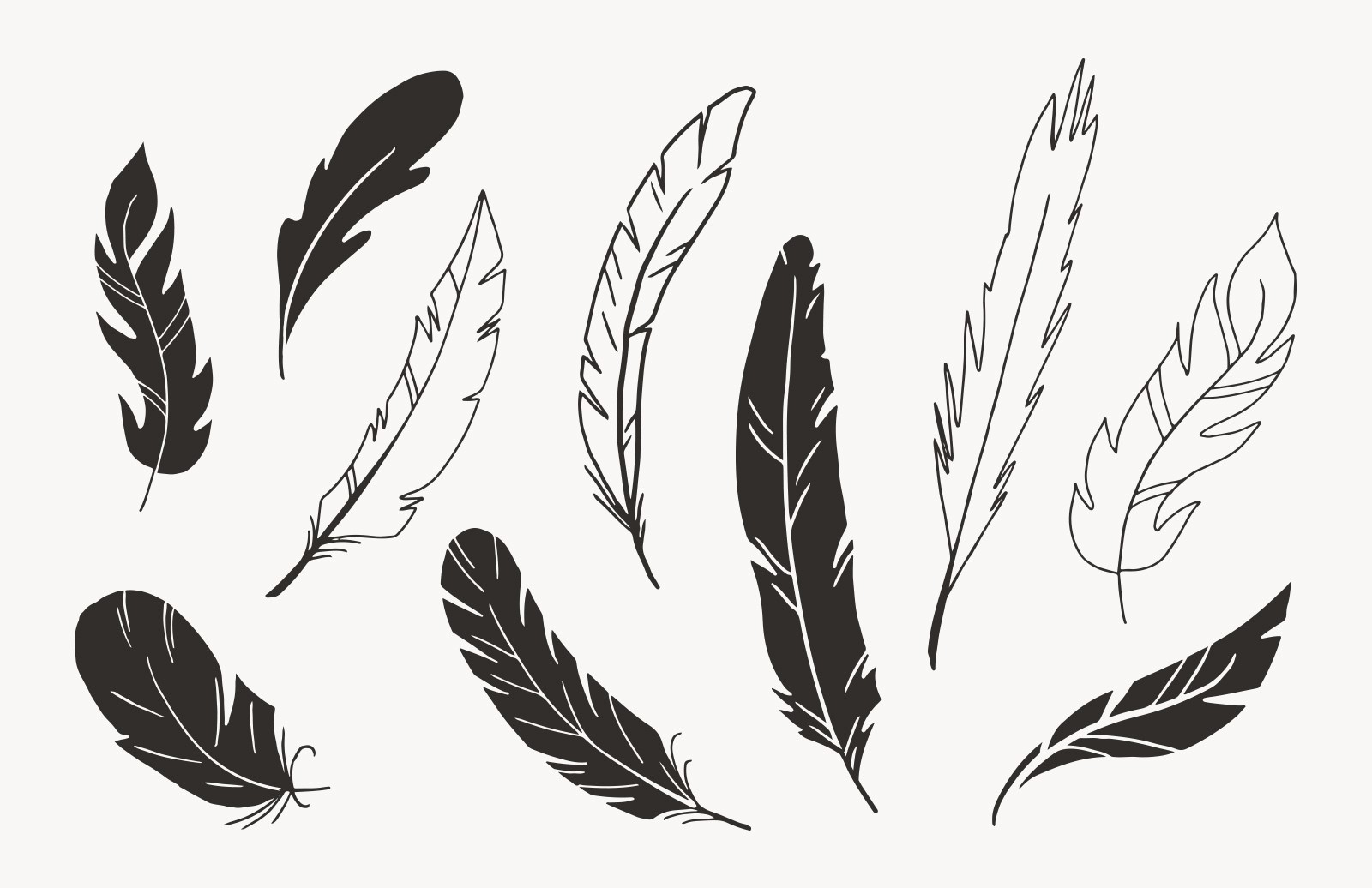 手绘羽毛矢量图形 Hand Drawn Vector Feathers_img_3