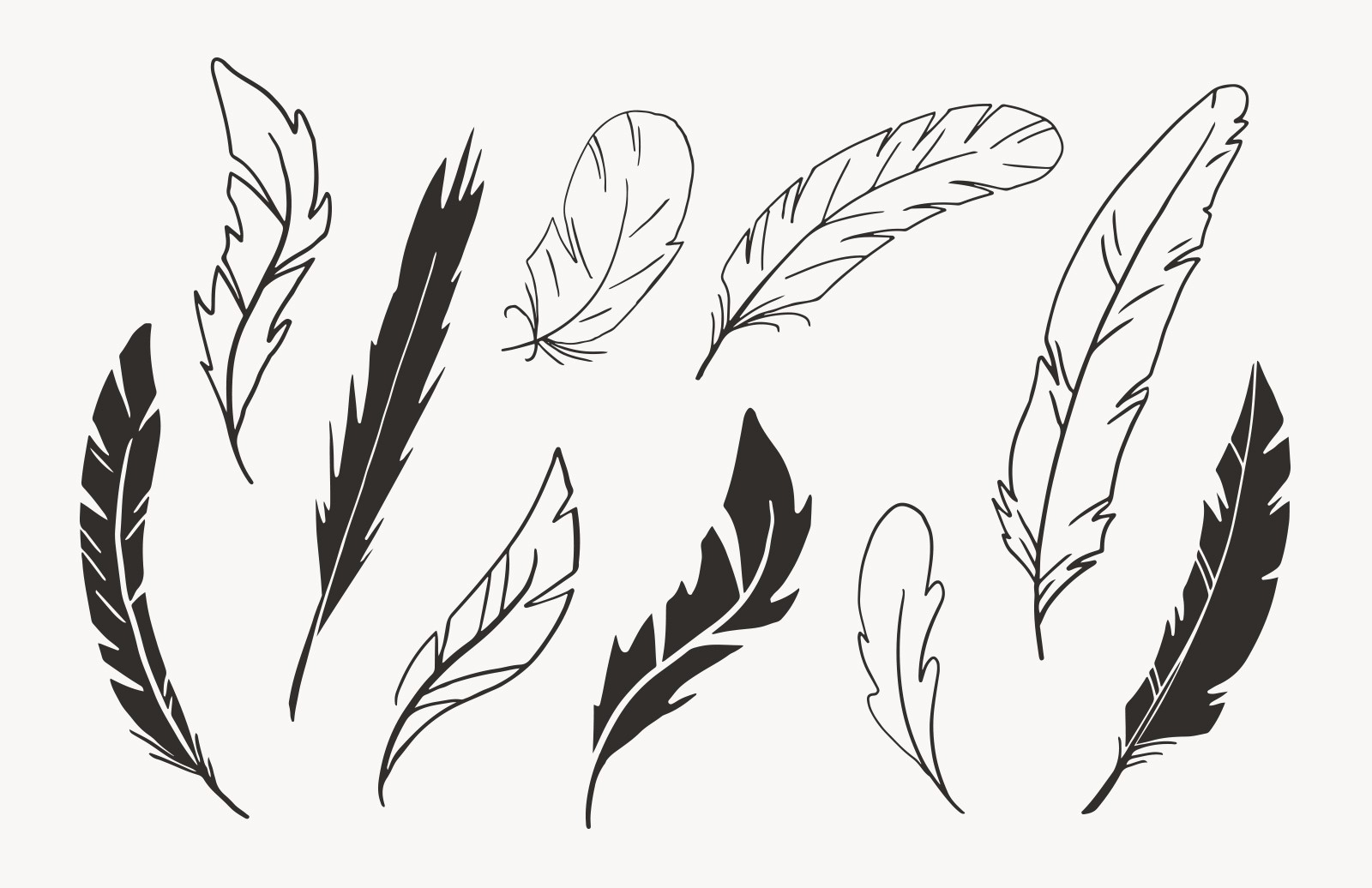 手绘羽毛矢量图形 Hand Drawn Vector Feathers_img_3