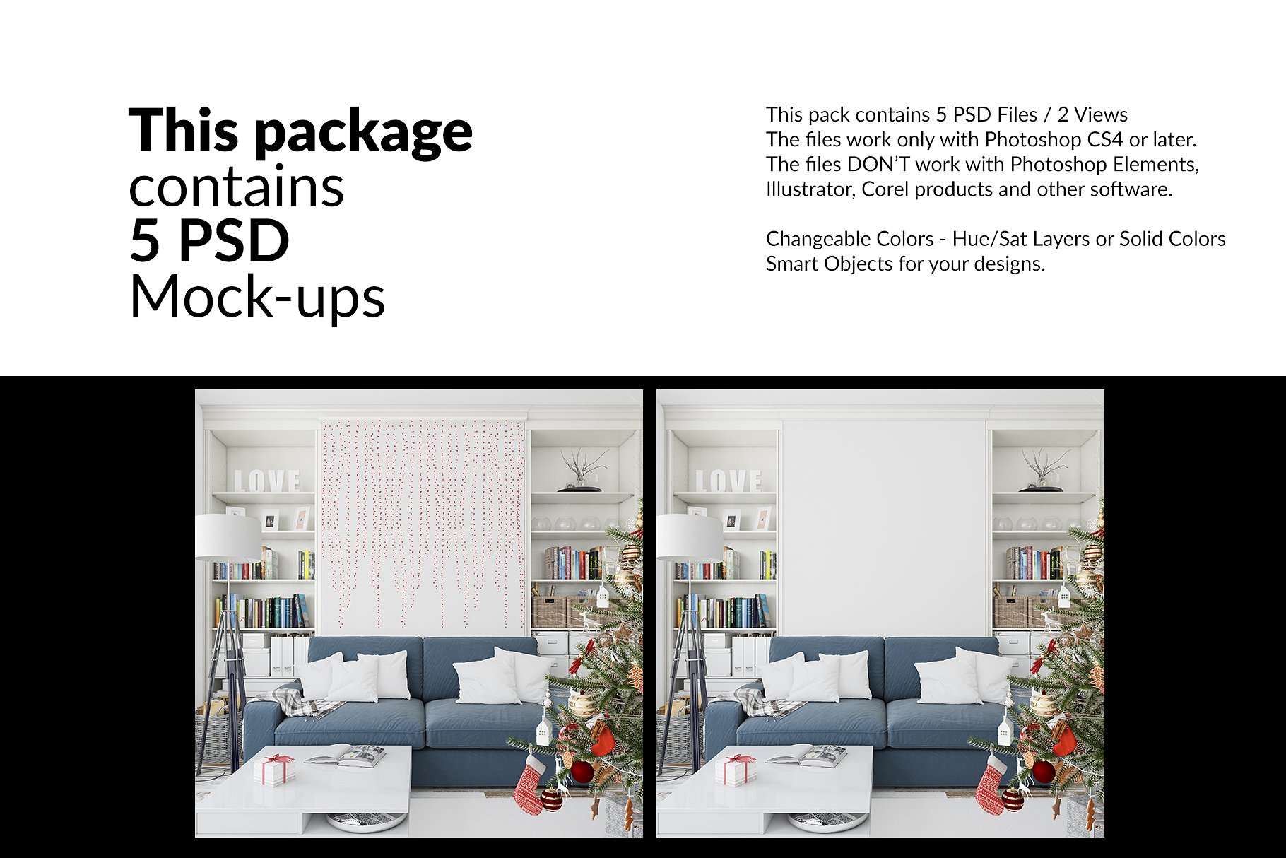 圣诞节客厅装饰展示样机套装 Christmas Living Room Set [psd,jpg]_img_3