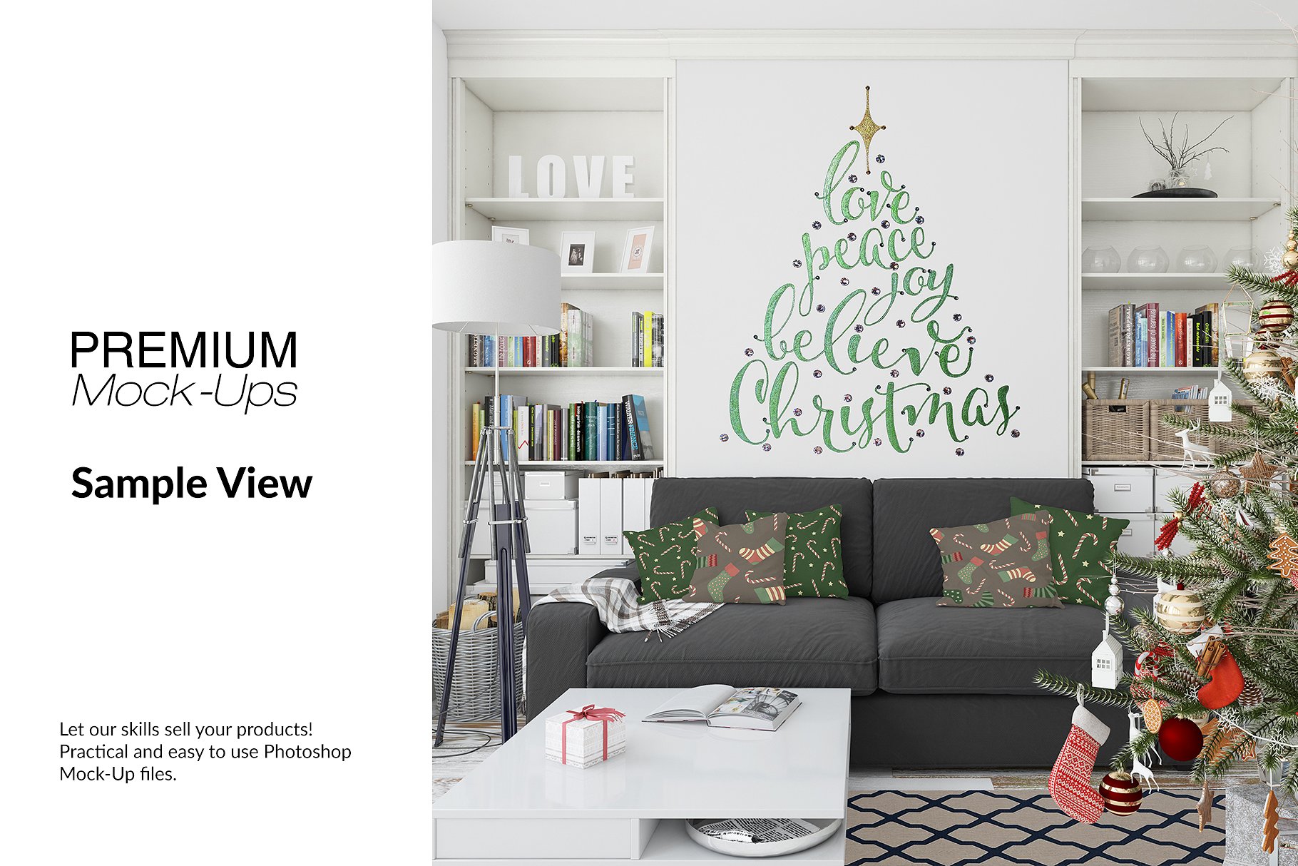 圣诞节客厅装饰展示样机套装 Christmas Living Room Set [psd,jpg]_img_3