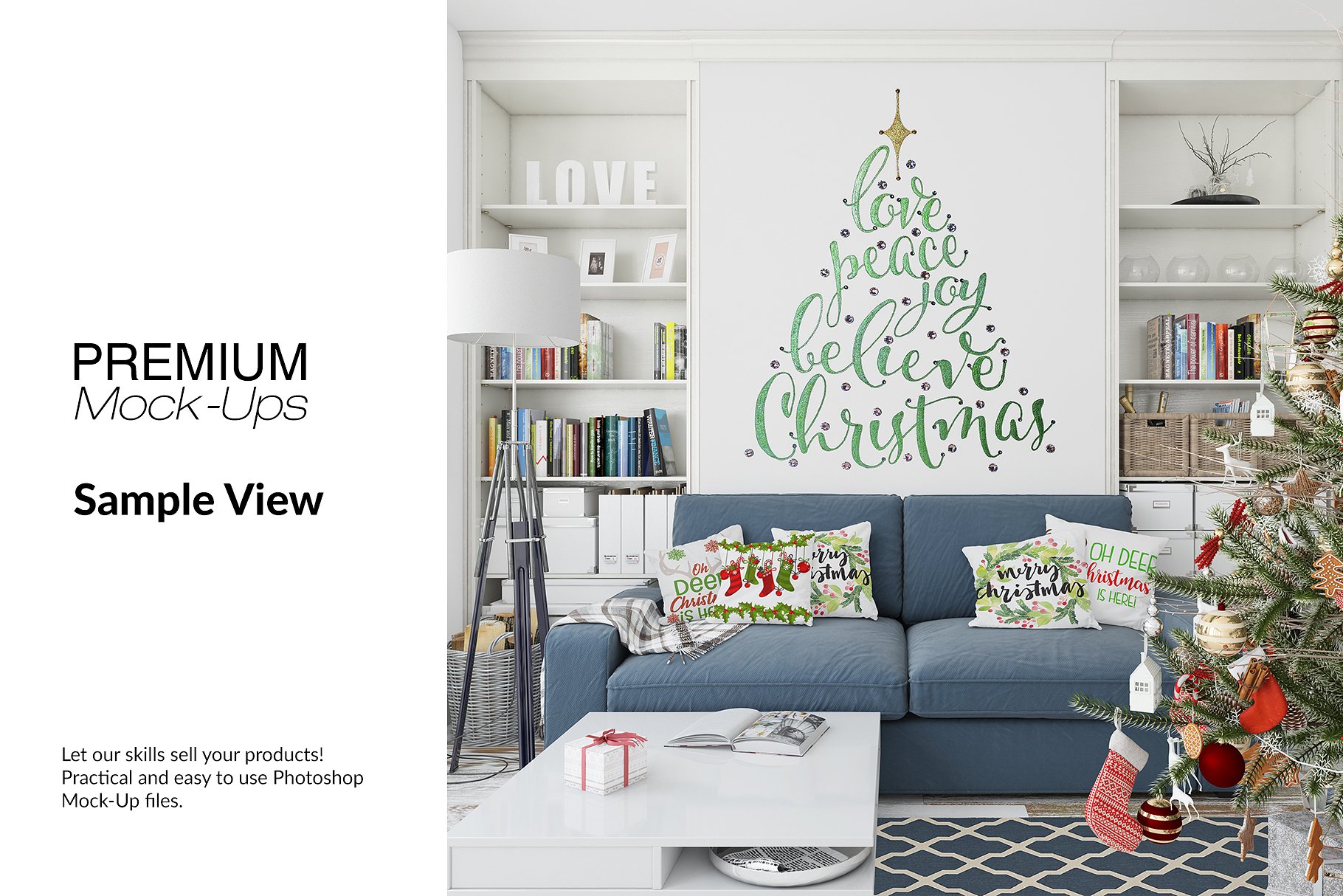 圣诞节客厅装饰展示样机套装 Christmas Living Room Set [psd,jpg]_img_3