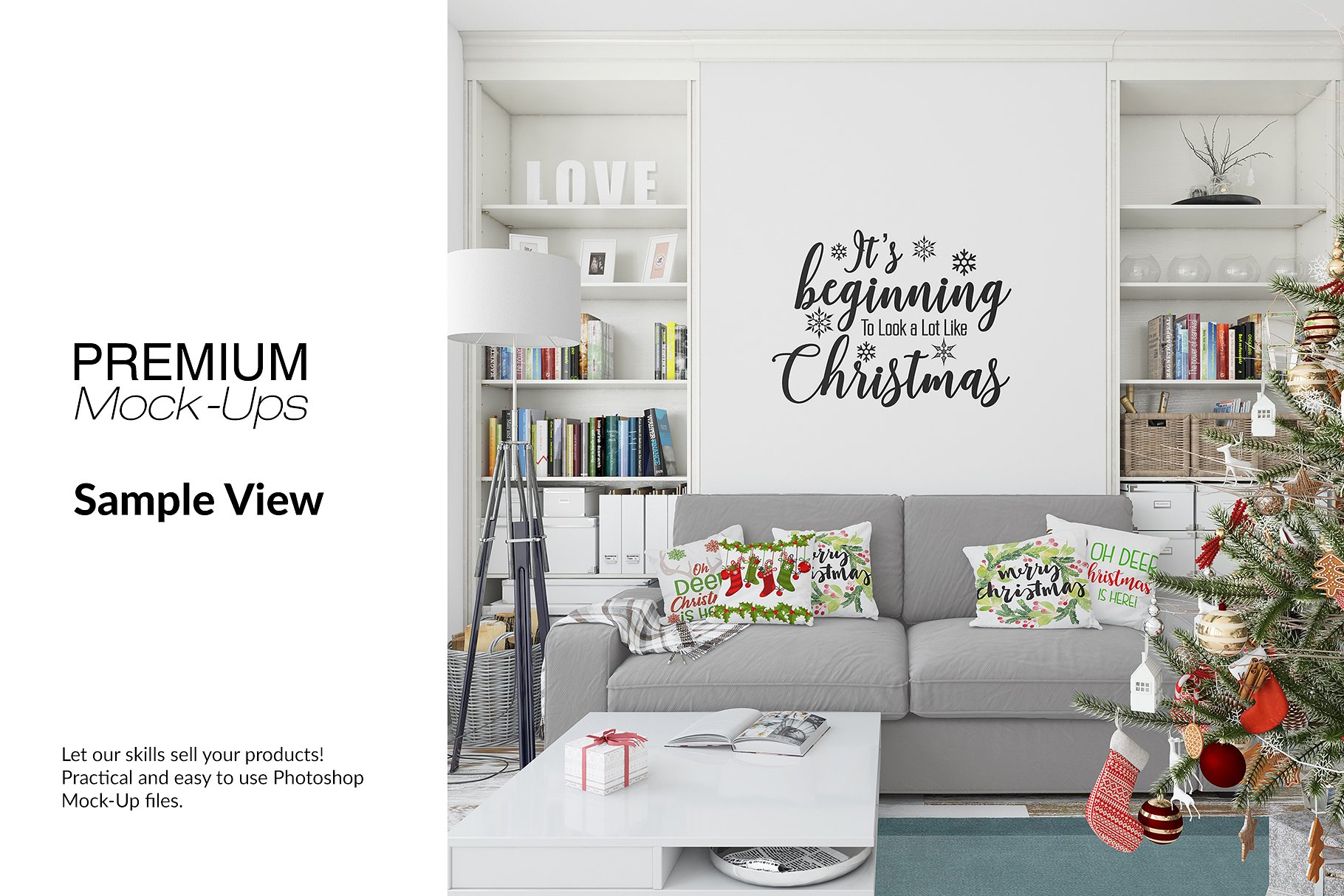 圣诞节客厅装饰展示样机套装 Christmas Living Room Set [psd,jpg]_img_3