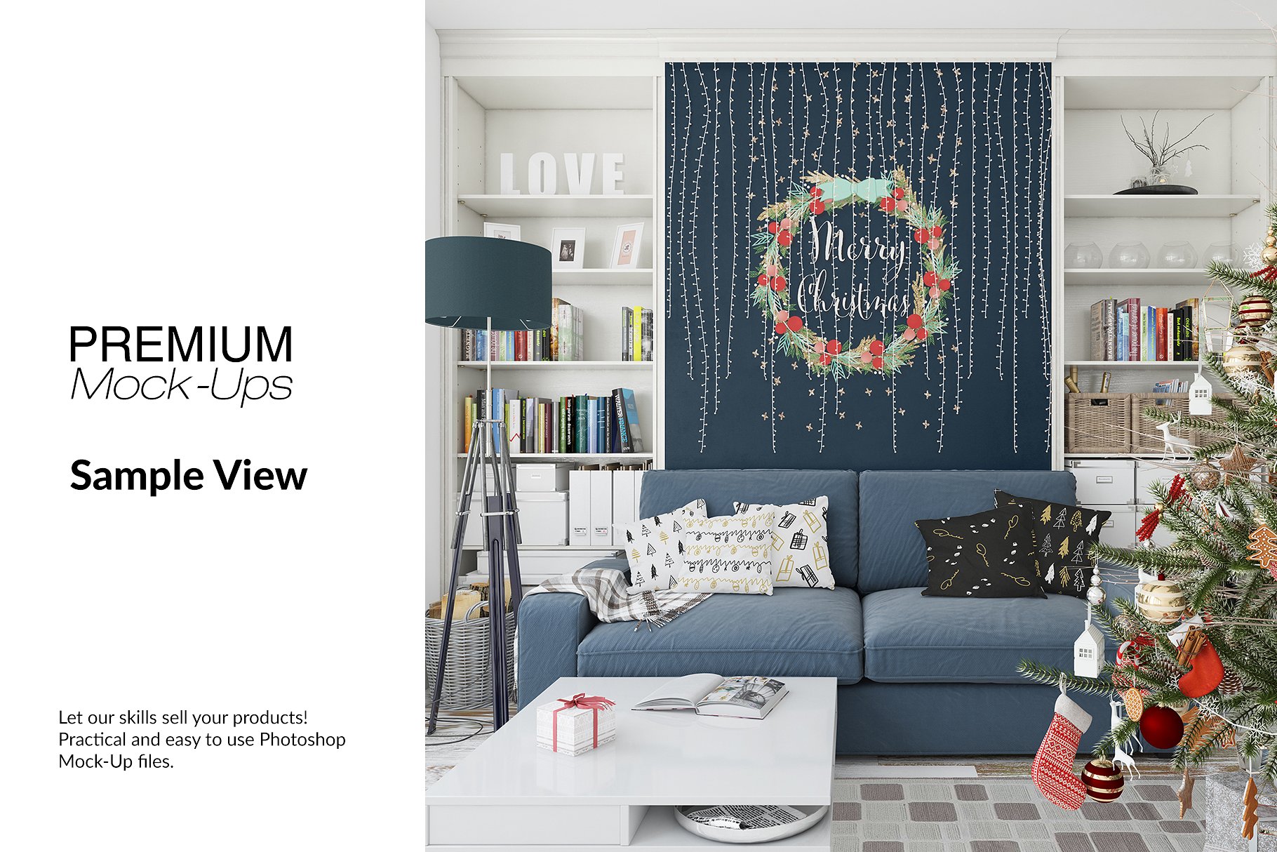 圣诞节客厅装饰展示样机套装 Christmas Living Room Set [psd,jpg]_img_3