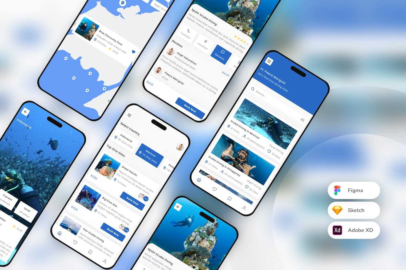 水肺潜水查找器移动应用程序 UI 套件 Scuba Diving Finder Mobile App UI Kit_img_1