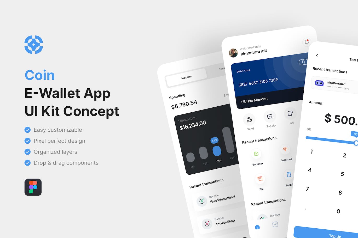 电子钱包应用程序 UI 套件 Coin – E-Wallet App UI Kit_img_1