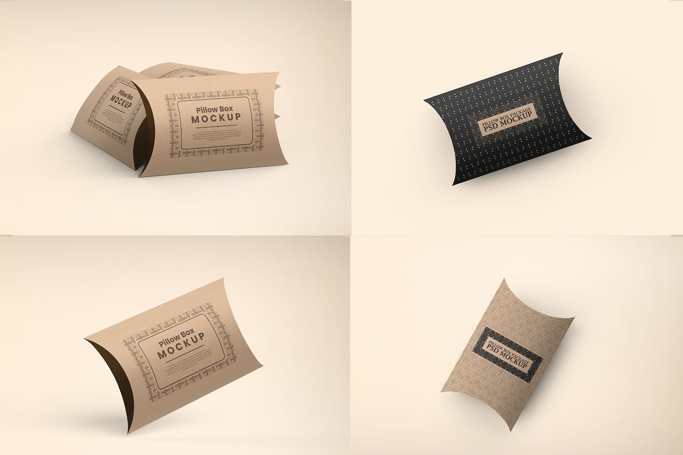 高级环保立体枕形牛皮纸盒包装样机 Kraft Paper Pillow Box Mockups_img_1