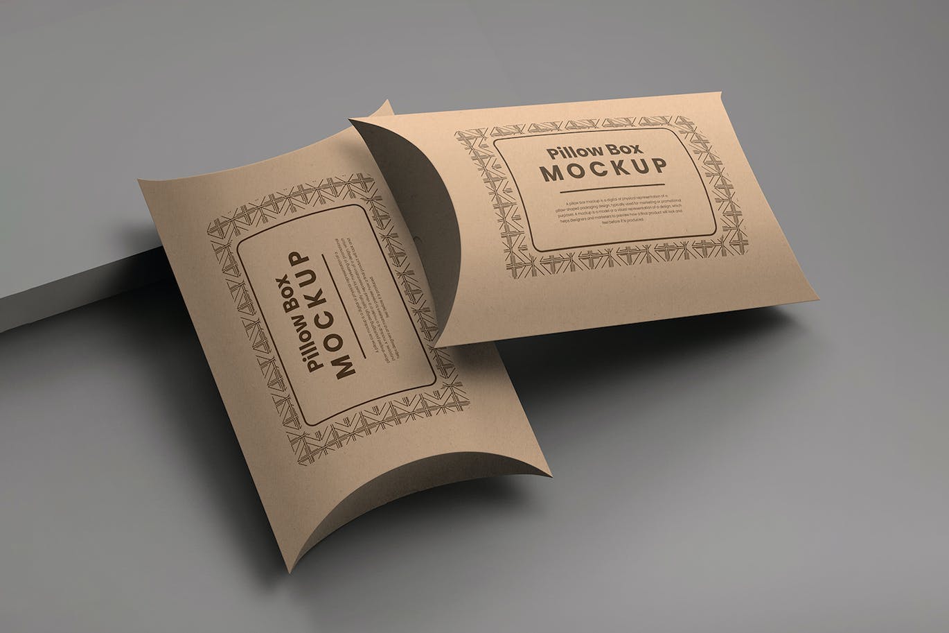 高级环保立体枕形牛皮纸盒包装样机 Kraft Paper Pillow Box Mockups_img_1