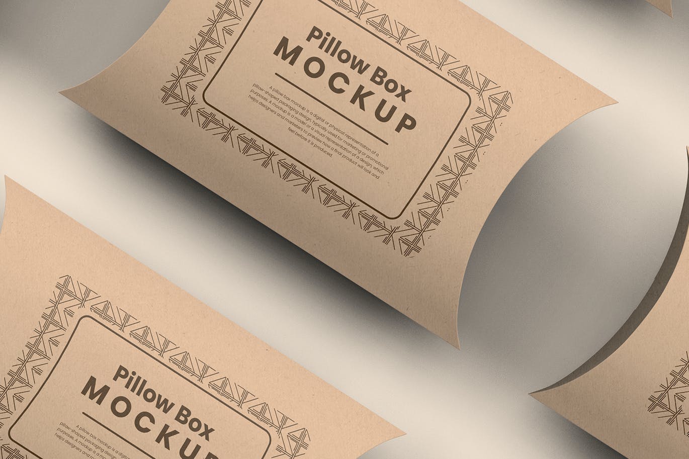 高级环保立体枕形牛皮纸盒包装样机 Kraft Paper Pillow Box Mockups_img_1