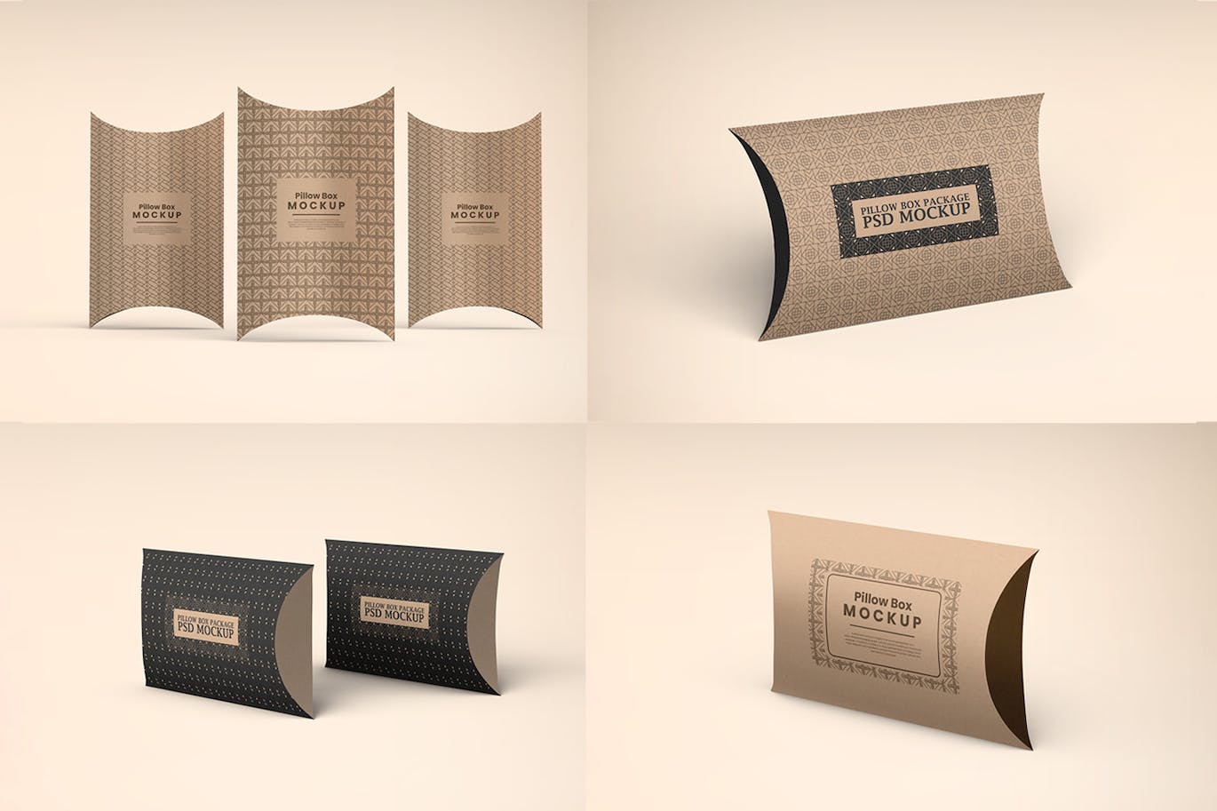 高级环保立体枕形牛皮纸盒包装样机 Kraft Paper Pillow Box Mockups_img_1