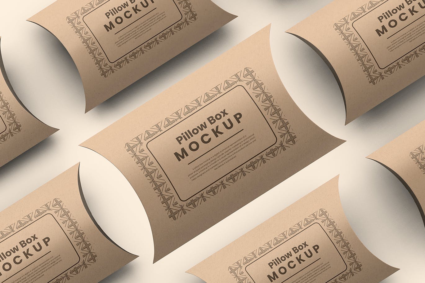 高级环保立体枕形牛皮纸盒包装样机 Kraft Paper Pillow Box Mockups_img_1