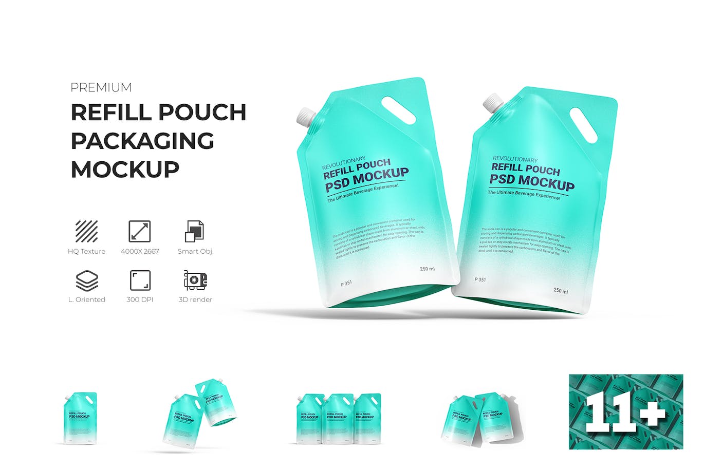 3D塑料吸嘴站立补充袋袋包装设计样机模板 Refill Pouch Bag Mockup_img_1