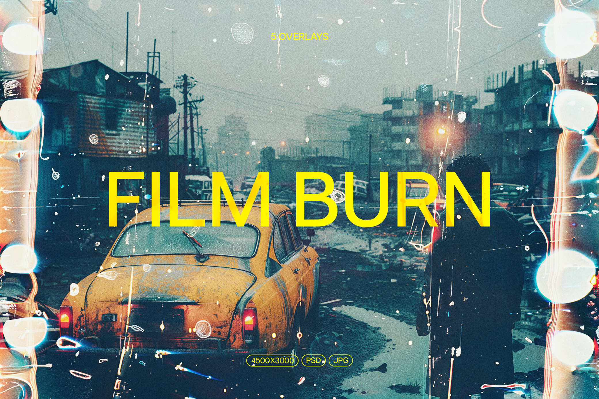 复古怀旧电影胶片刻录叠加纹理照片效果PS特效滤镜样机 Film Burn Overlay Textures_img_1