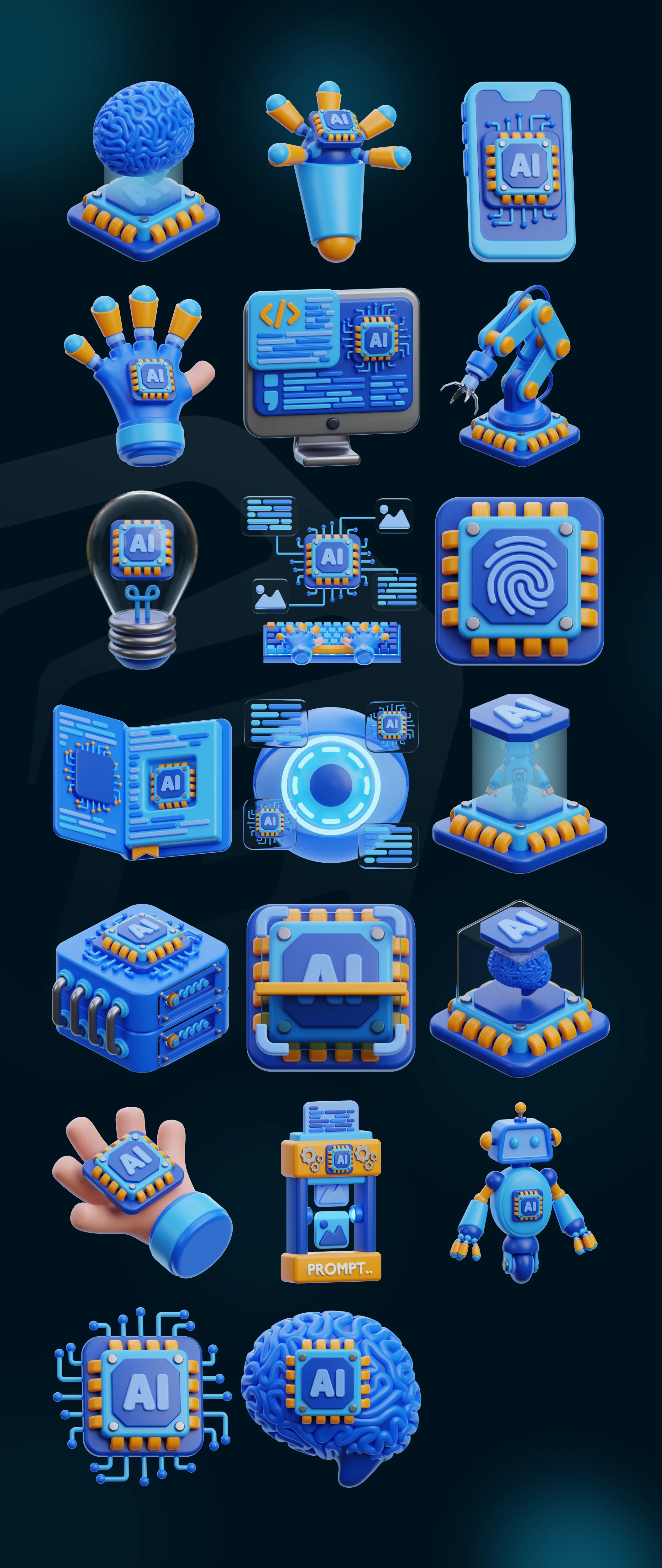 20个高品质AI人工智能聊天3D图标/BLEND图标 3D Artificial Intelligence Icon Set_DAnKnF