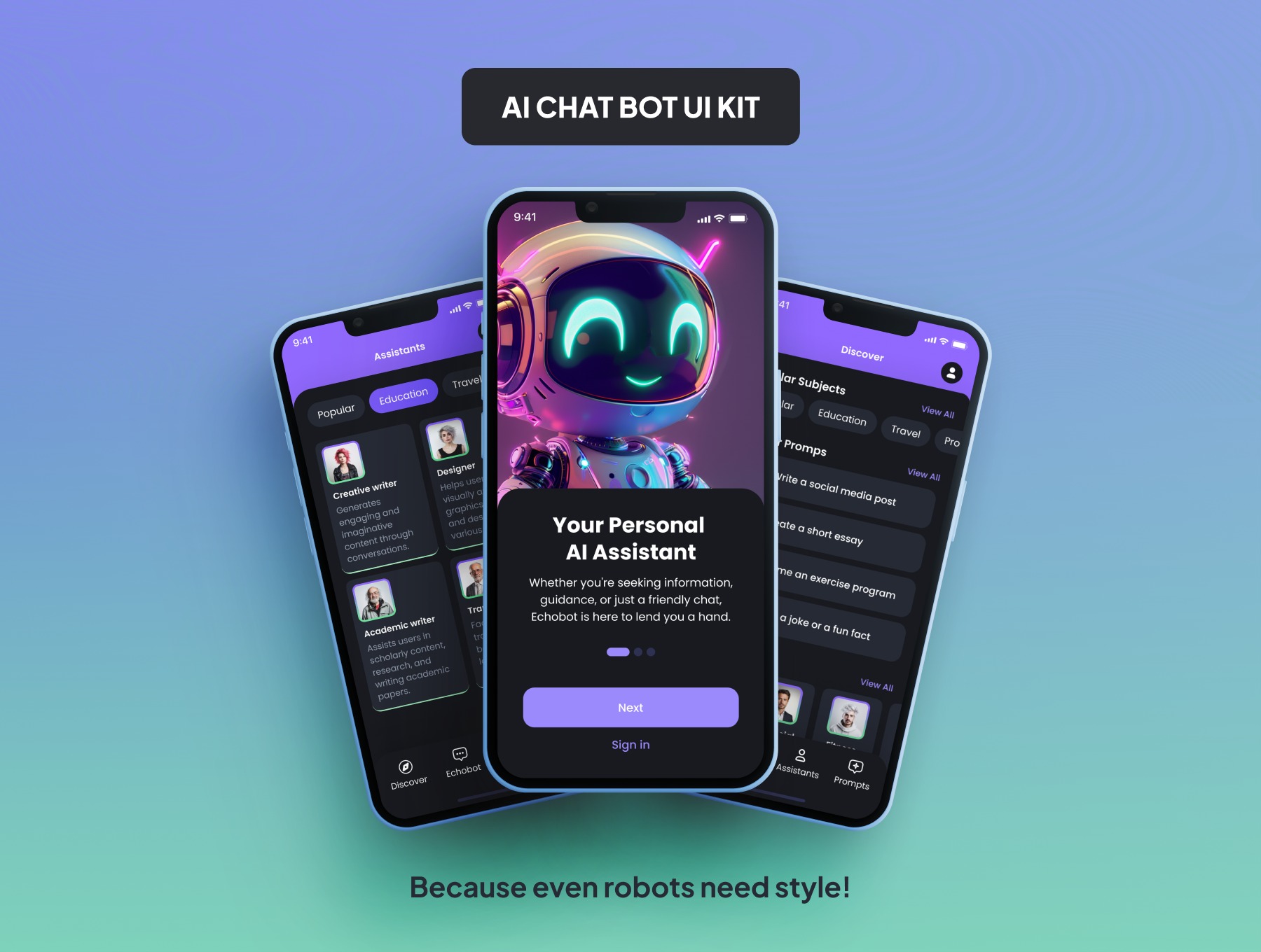 150+屏支持明暗模式AI智能聊天机器人Figma模板 UI KIT - Mobile AI Chat bot_krbZsK