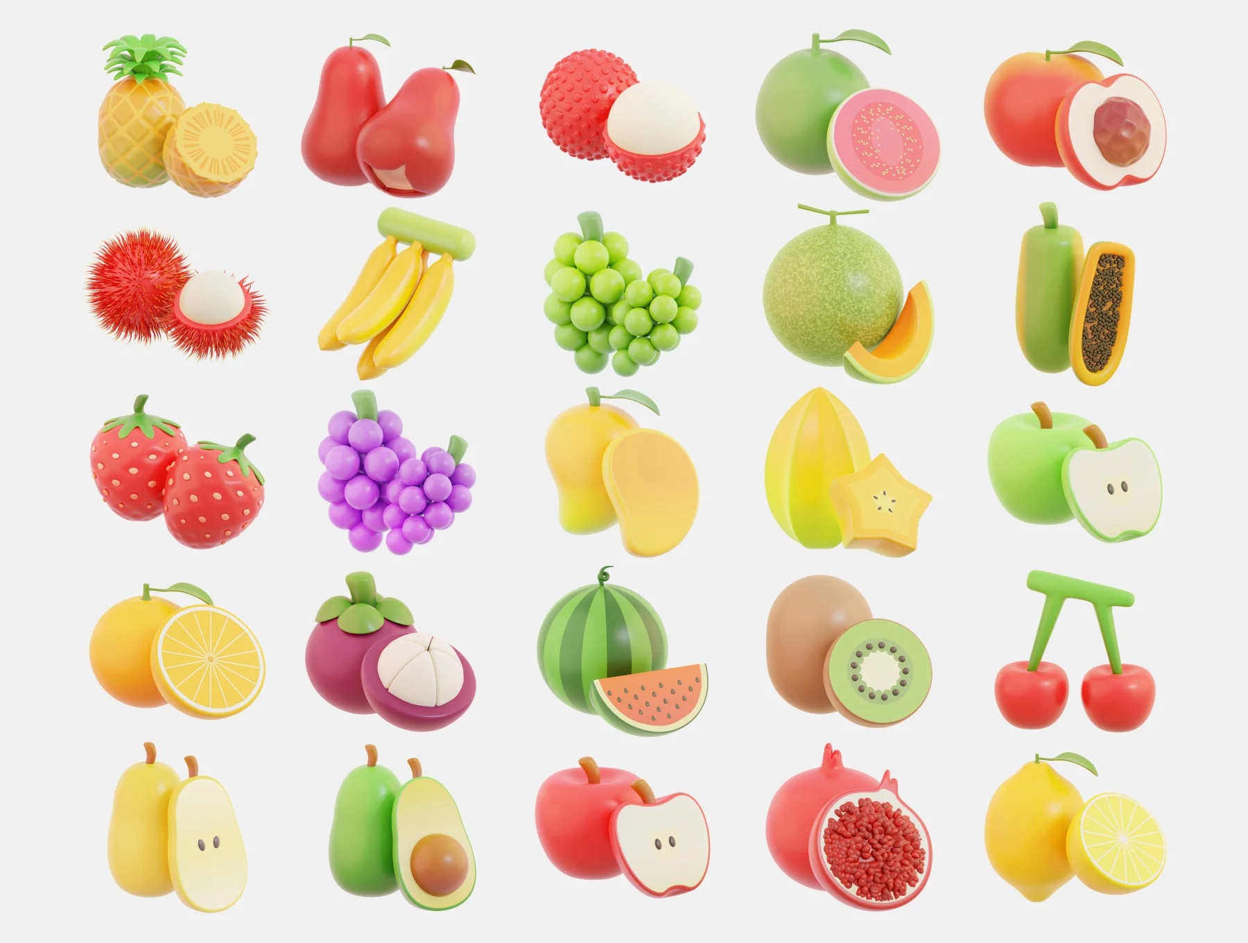 25款高分辨率半逼真3D水果图标 Fruits 3D Icons_hYu69p