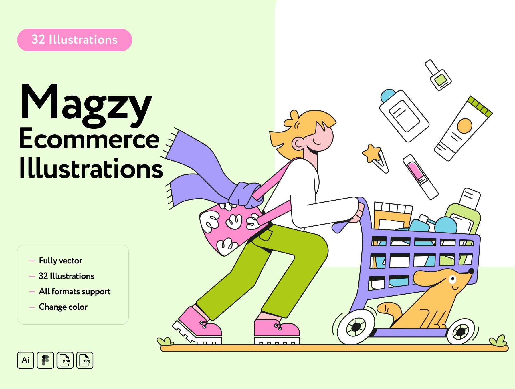 32款创意时尚趣味卡通在线购物到店店内购物场景矢量插图 Magzy Ecommerce Illustrations_Z7lMwW