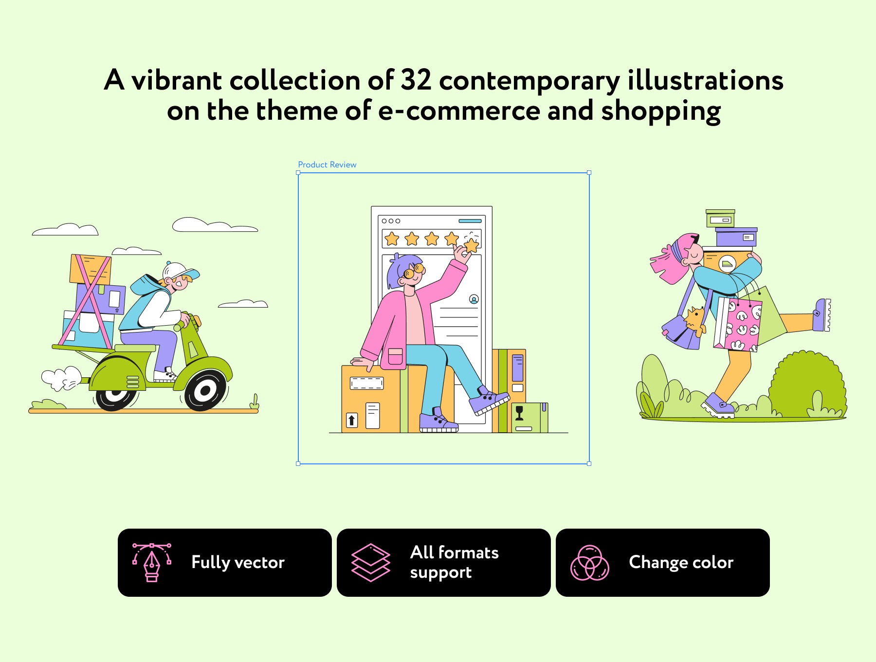 32款创意时尚趣味卡通在线购物到店店内购物场景矢量插图 Magzy Ecommerce Illustrations_YyMjKC