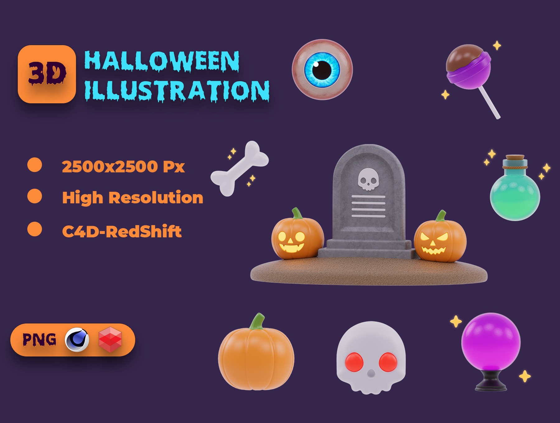 23款高质量卡通趣味万圣节相关3D图标  Halloween 3D Icons_eZ8GvE