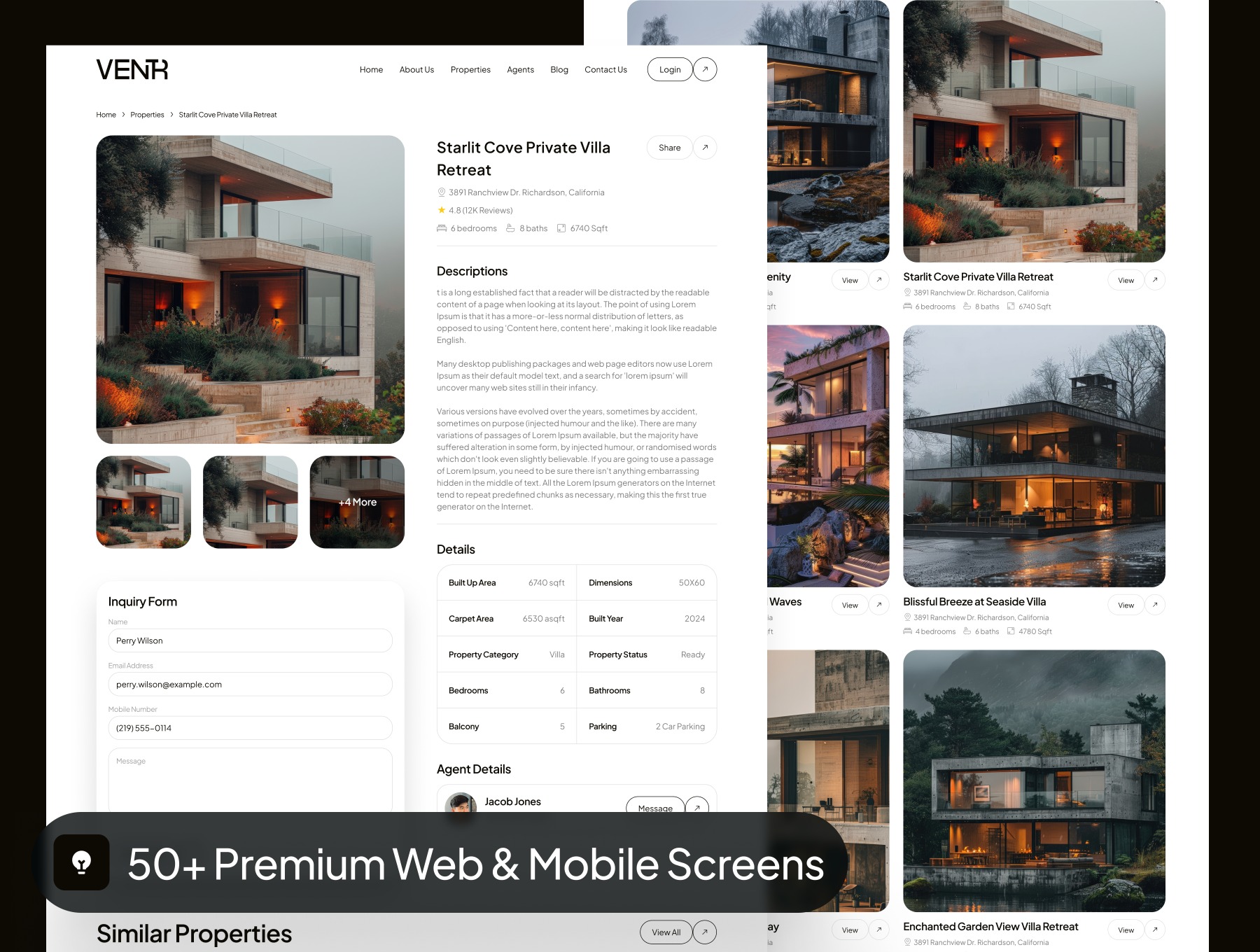 50+屏现代房地产房产中介平台响应式网站UI套件 Ventr - Real Estate Website UI Kit_R3xpVQ